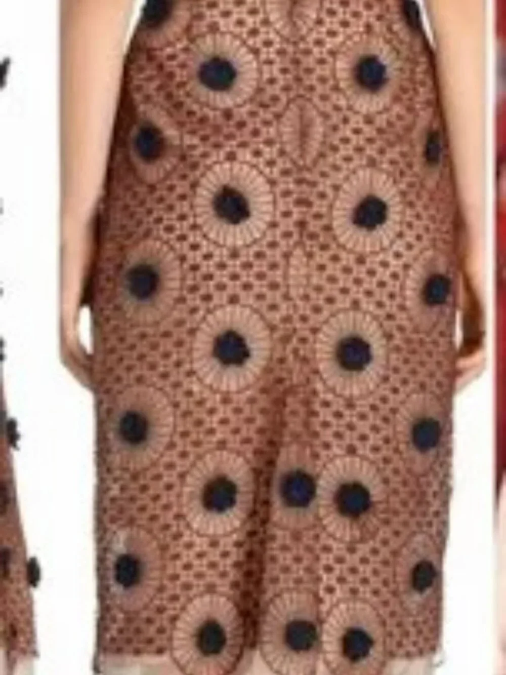 Tory Burch Thomad Runaway Brown Pencil Skirt with Navy Floral Crochet.  SZ 0